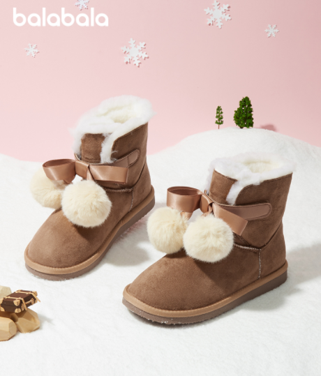 Balabala 巴拉巴拉 大童时尚毛球保暖雪地靴（34-39码）3色79.9元包邮（需领券）