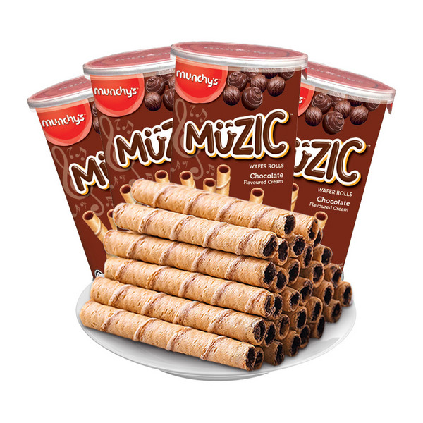 马来西亚进口，Munchy's 马奇新新 巧克力注芯蛋卷威化饼干85g*4盒19.9元包邮（需领券）