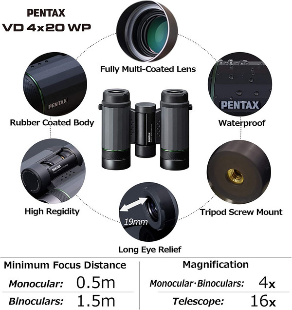 Pentax 宾得 VD 4×20 WP 双子星 单双筒可拆式 高倍高清望远镜新低1068.4元（Prime会员96折）