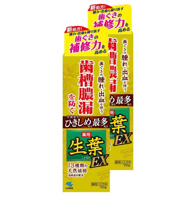 针对牙龈问题，KOBAYASHI 小林制药 生叶EX增强版中药牙膏 100g*2支新低109.28元（可3件9折）