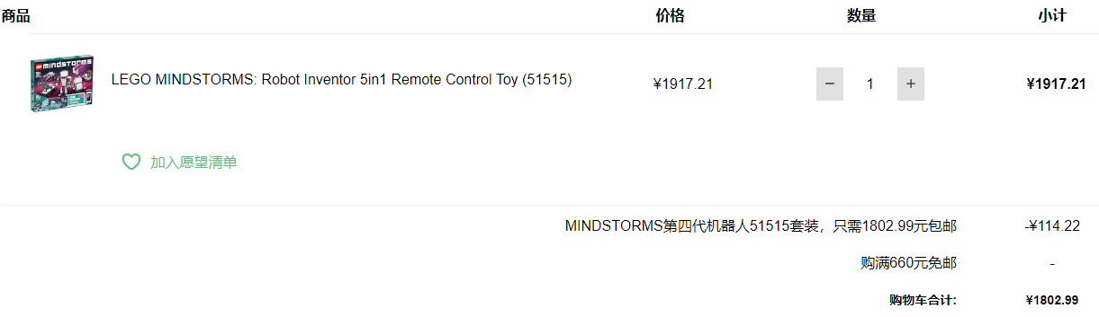 LEGO 乐高 Mindstorms 51515 第四代机器人免费直邮到手1802.99元（需用码）
