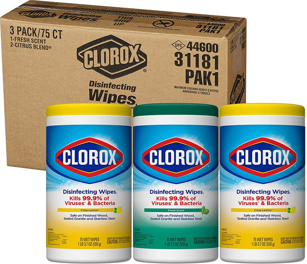 畅销高好评，Clorox 高乐氏 消毒湿巾 75片*3桶112.42元