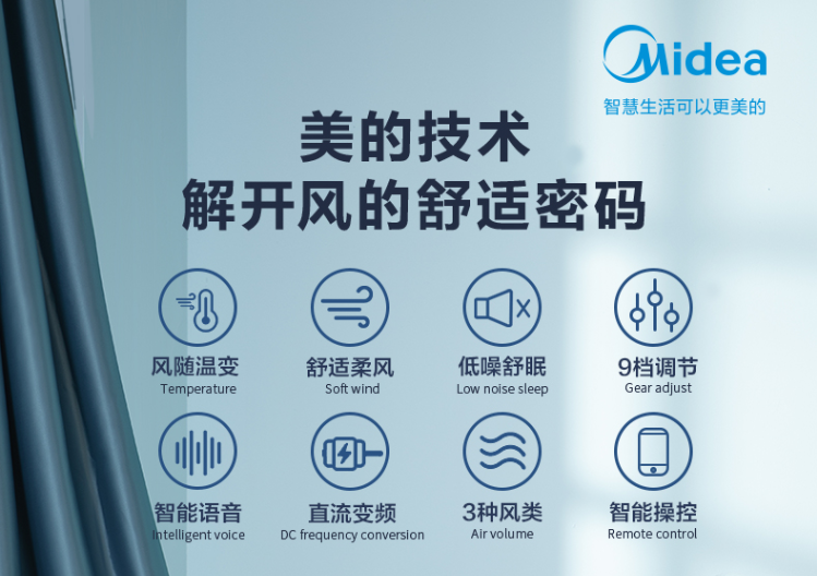 Midea 美的 星空系列-蓝狐 遥控直流变频轻音落地扇 SDE30ET+凑单品新低210.4元包邮