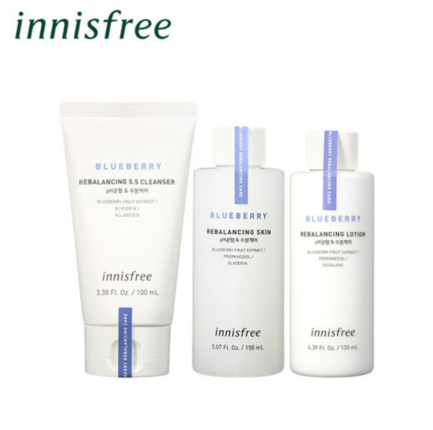 innisfree 悦诗风吟 蓝莓保湿平衡套装三件套（洁面乳100ml+爽肤水150ml+乳液130ml）89元包邮包税（需领取）