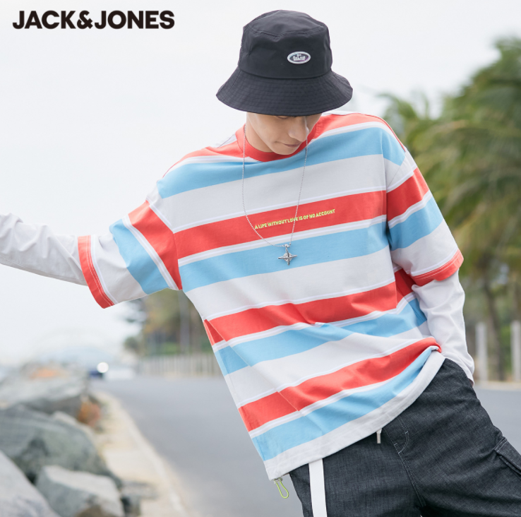 Jack Jones 杰克琼斯 21新款 男士宽松条纹假两件长袖T恤169元包邮（需领券）
