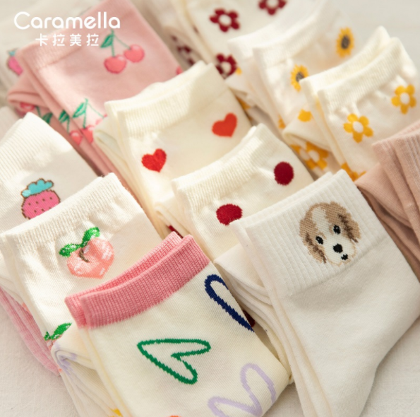 CARAMELLA 可爱日系纯棉中筒袜 2双*4件 多款可选27.9元包邮（拍4件）