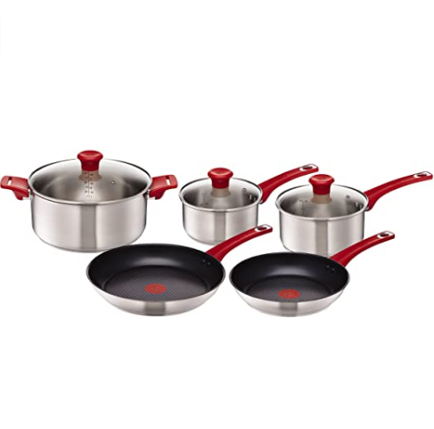 Tefal 特福 Jamie Oliver名厨系列 红柄不锈钢红点锅具5件套 H801S5新低679.21元