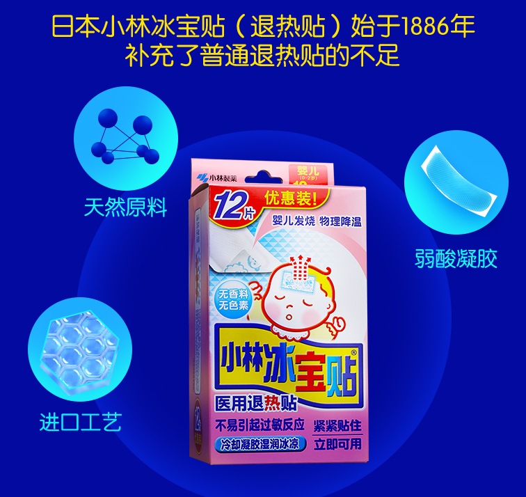 KOBAYASHI 小林制药 婴儿医用退热贴 0~2岁 12片26元包邮（需领券）