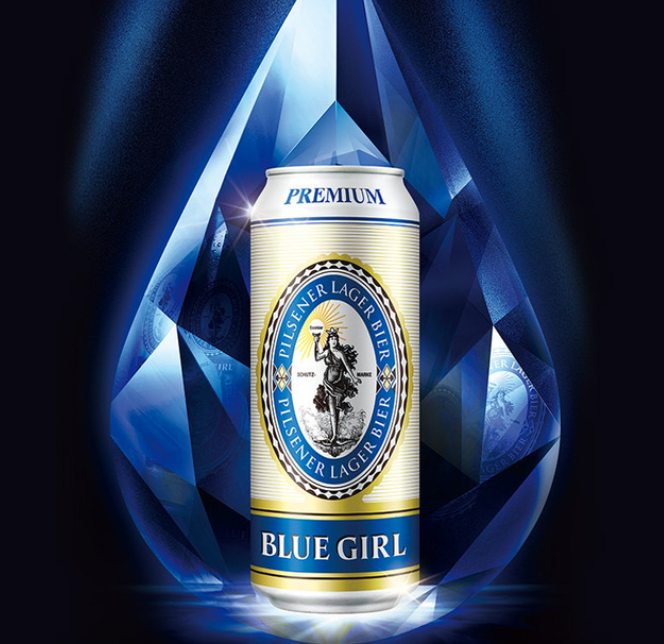 来自德国不莱梅的黄金酒液，BLUE GIRL 蓝妹啤酒 500mL*24听 赠酒杯+帆布袋218元包邮（需领券）