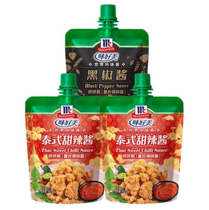 味好美 泰式甜辣酱+黑椒酱 100g*3袋 组合装9.9元包邮（需领券）