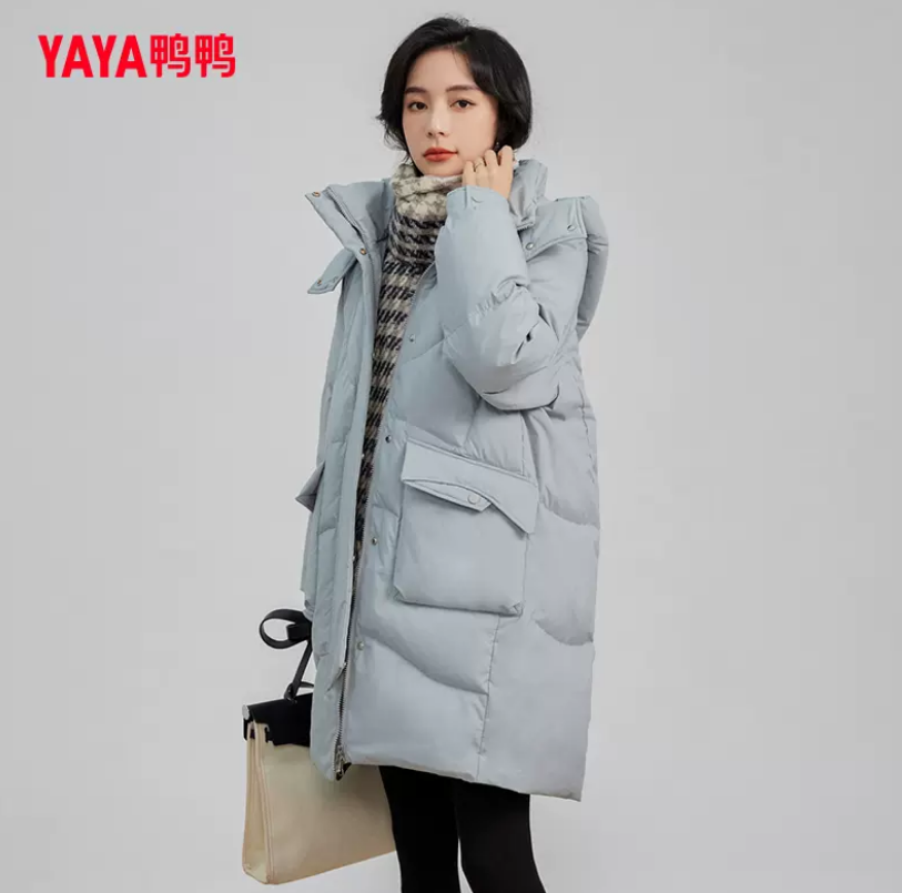 鴨鴨 2022秋季新款女士中長款連帽時(shí)尚休閑羽絨服 4色269元包郵（雙重優(yōu)惠）