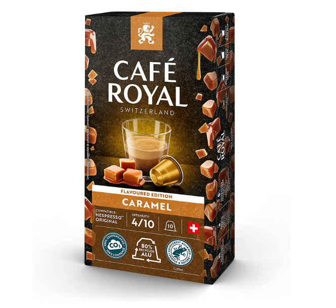 瑞士皇室专享品牌，Café Royal 芮耀 Caramel 焦糖口味胶囊咖啡 强度4 10粒*10盒158.49元（折17.92元/盒，天猫38元/盒）