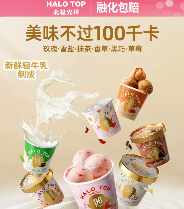 低卡冰淇淋开创品牌，HALO TOP 北极光环 轻卡冰淇淋雪糕 杯装*6件109元包邮（拍6件）