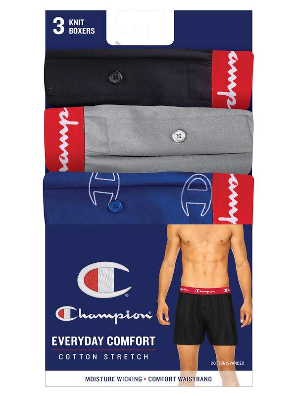 M碼，Champion 冠軍牌 Everyday Comfort系列 男士彈力棉平角內(nèi)褲3條裝90.6元