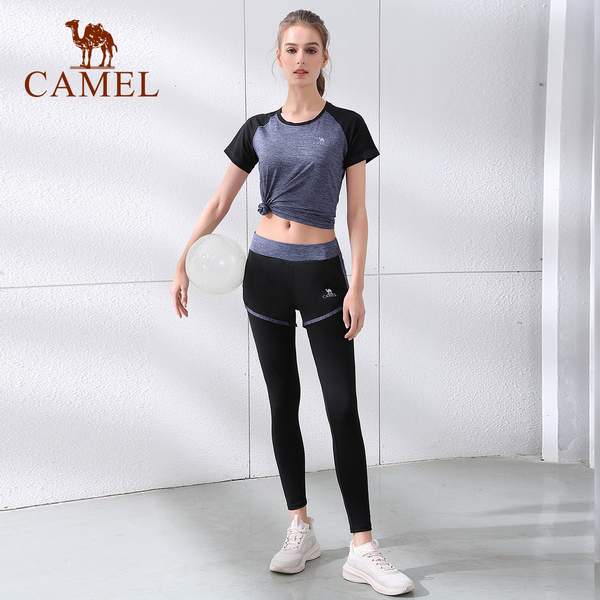 Camel 骆驼 女式短袖/长袖健身瑜伽服假两件运动套装 多色新低84元包邮（需领券）