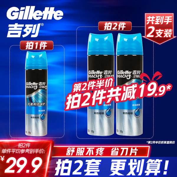 PLUS会员，Gillette 吉列 男士锋速3剃须啫喱 195g*3件71.83元（折23.93元/件）