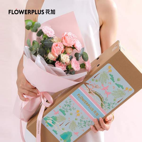 七夕节送货，FlowerPlus 花加 牵心 鲜花花束+花瓶套餐49.9元包邮（需领券）
