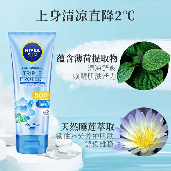 Nivea 妮维雅 SPF50三重沁凉睡莲防晒乳 180ml29.01元包税包邮（双重优惠）