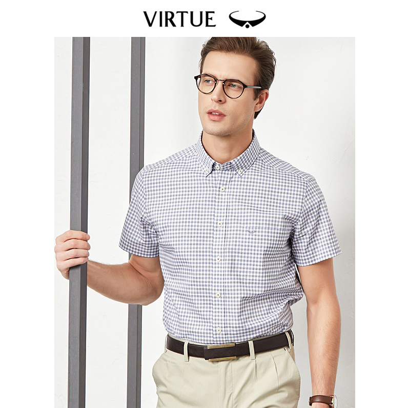 Virtue 富绅 男士纯棉格子薄款短袖衬衫33元包邮（需领券）