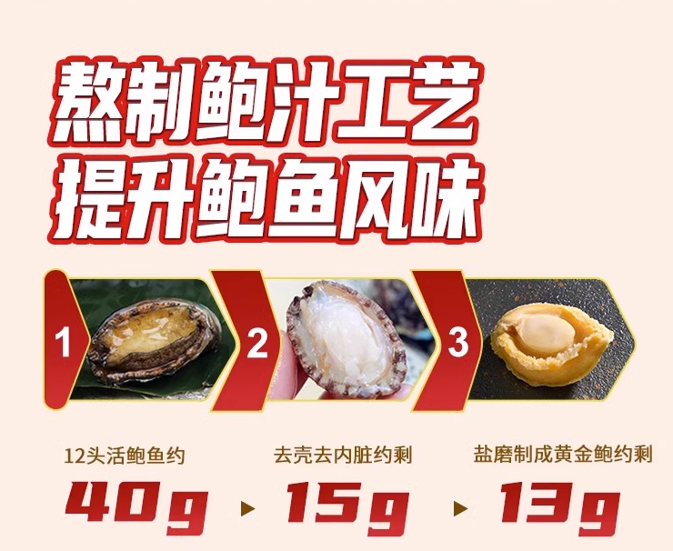 黑珍珠一钻餐厅，德叔鲍鱼 鲍汁鲍鱼罐头4只/160g*6罐 赠2包半干拉面+花胶粥新低210元包邮（另有干鲍）