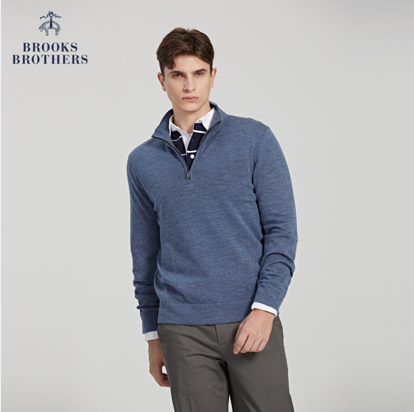 直降￥150！Brooks Brothers 布克兄弟 男士半拉链100%美利奴羊毛衫 1001899新低349元包邮