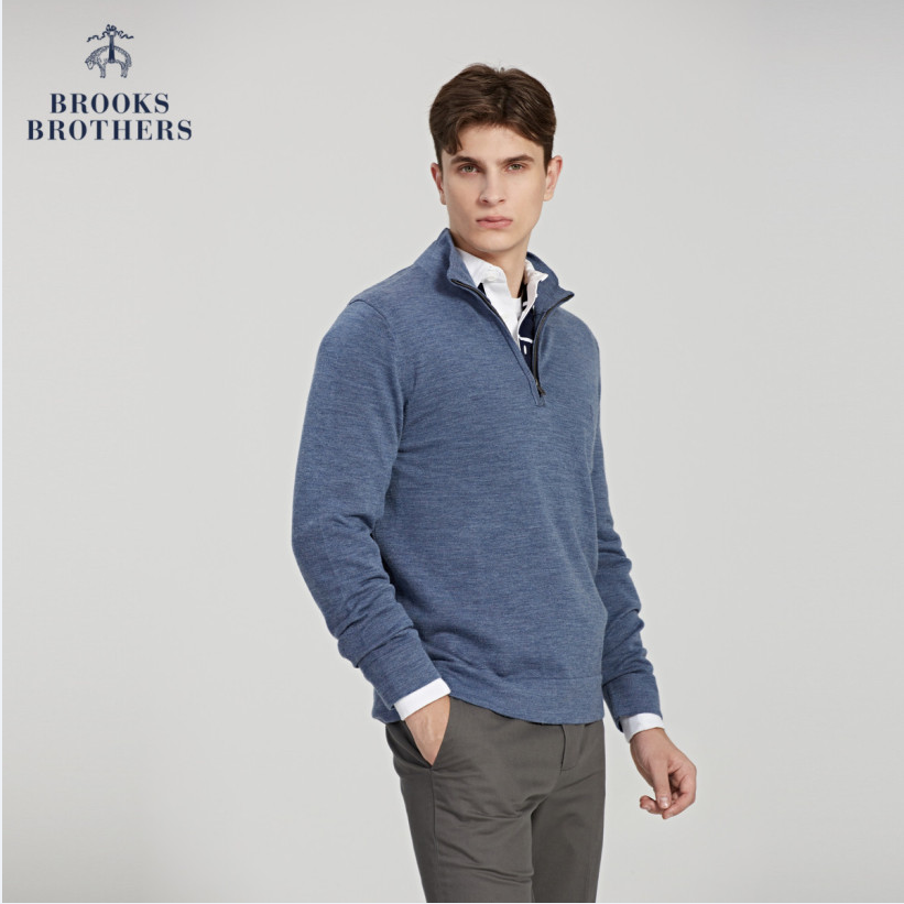 直降￥150！Brooks Brothers 布克兄弟 男士半拉链100%美利奴羊毛衫 1001899新低349元包邮