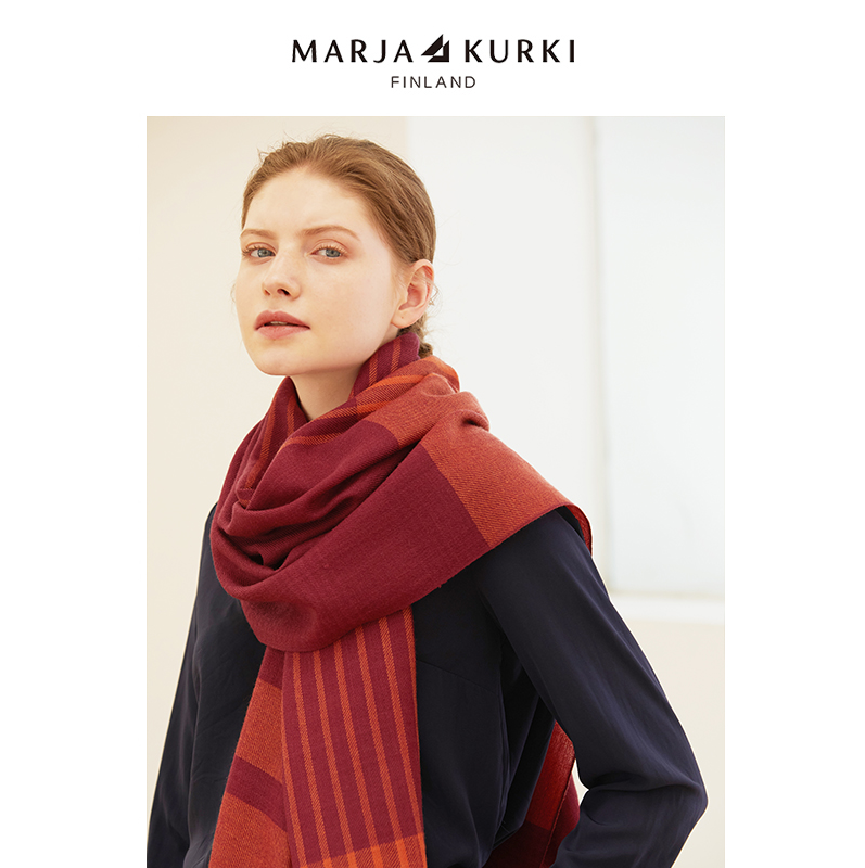 芬兰总统府馈赠国宾礼物，Marja Kurki 条纹针织纯羊毛围巾 4色新低264元包邮（需领券）