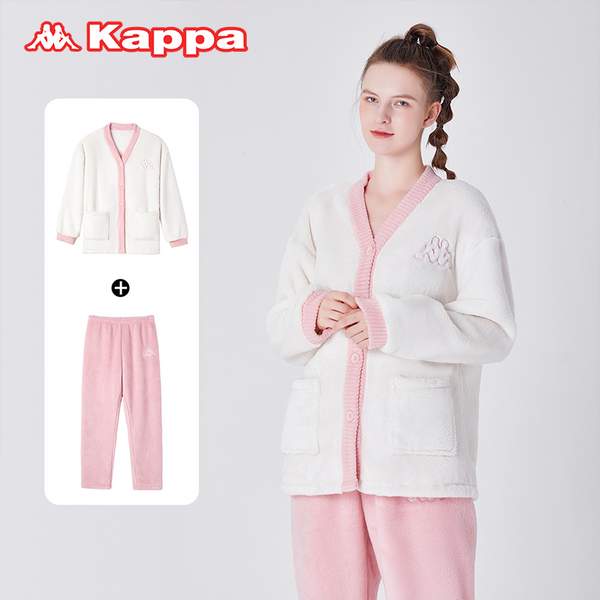 KAPPA 2023秋冬新品 女士暖肤绒V领家居服套装 2色（赠运动水壶）新低139元包邮（双重优惠）