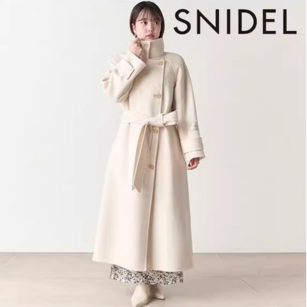 Snidel 2023冬新款女士长款系带单排扣羊毛呢大衣 SWFC2340011425.29元（国内4100元）