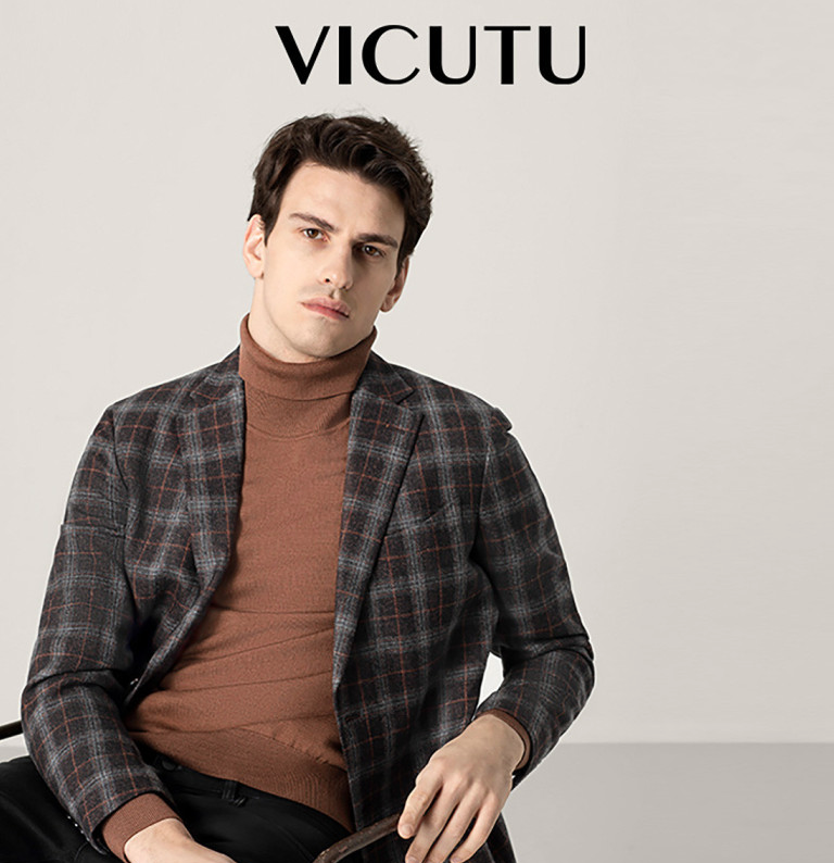 商场同款，VICUTU 威可多 时尚格纹商务休闲羊毛西装外套300.2元包邮