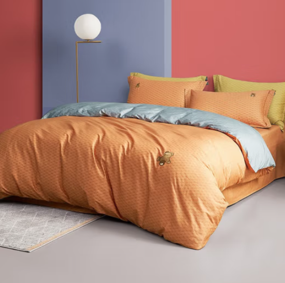 LUOLAI 罗莱 纯棉四件套 晚安小熊 橘色 1.8米床(被套220x250cm)新低209元包邮（多重优惠）
