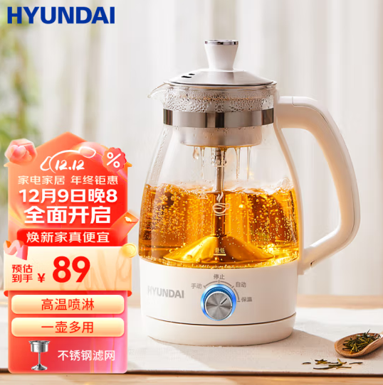 Hyundai 现代 QC-ZC1017 多功能煮茶器/养生壶1L 配不锈钢滤网69元包邮（需用券）