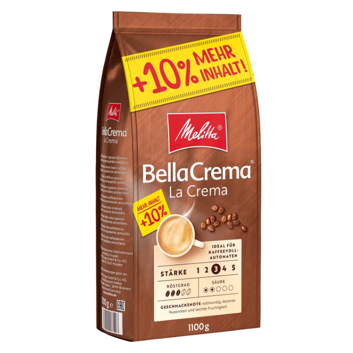 Melitta 美乐家 Bella Crema 拉克玛中烘 100%阿拉比卡咖啡豆 加量1.1kg145.67元