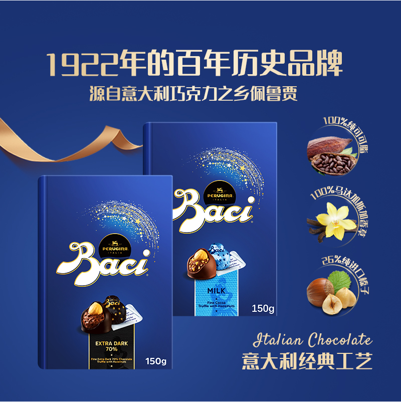 意大利国宝级巧克力品牌，Baci 芭绮 榛仁夹心巧克力礼盒 12粒*2件122元包邮（61元/件）