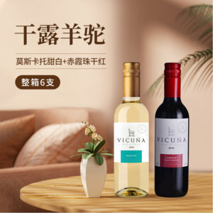 智利原装进口，干露 Vicuna 羊驼 莫斯卡托甜白葡萄酒 375ml*6瓶