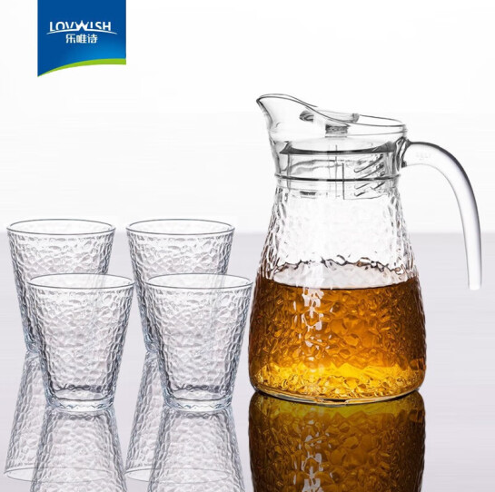 Lovwish 乐唯诗 锤纹玻璃水壶1200mL+玻璃杯220mL*4个19.9元包邮（需领券）
