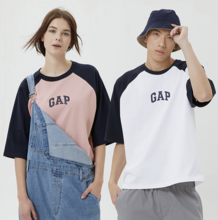 Gap 盖璞 男女同款logo插肩袖廓形重磅水洗棉T恤 615521