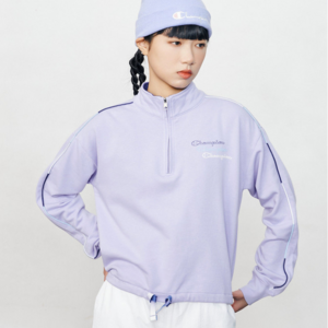 Champion 冠军 女士棉质镂空胶章草写logo半拉链立领卫衣