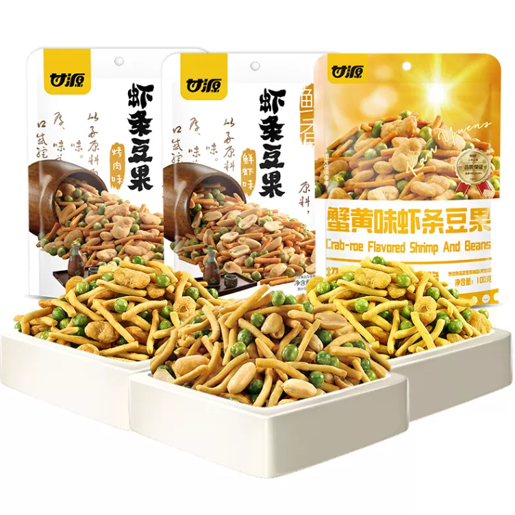 甘源牌 烤肉味虾条豆果100g *5件19.89元包邮（双重优惠）