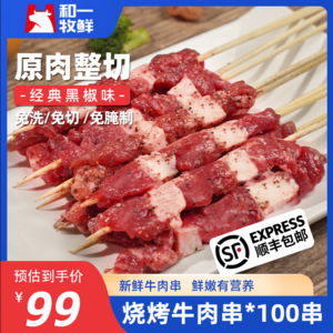 和一牧鲜 原切黑椒新鲜牛肉串 100串/1.3kg