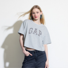 Gap 盖璞 24夏季款 女款牛仔拼接logo短袖T恤上衣496354
