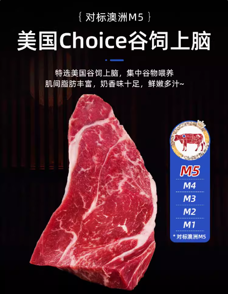 和一牧鲜 美国谷饲choice原切上脑牛排 150g*4片（赠黑胡椒撒料10包）49元包邮