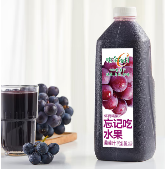 味全 每日C 100%葡萄汁 1600mL*4件 送2件橙汁87.02元包邮（14.5元/瓶）