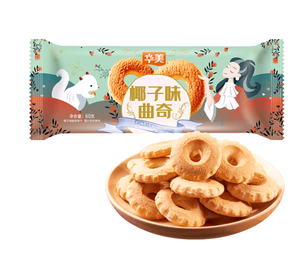 华美 椰子味曲奇饼干 60g*10包9.9元包邮