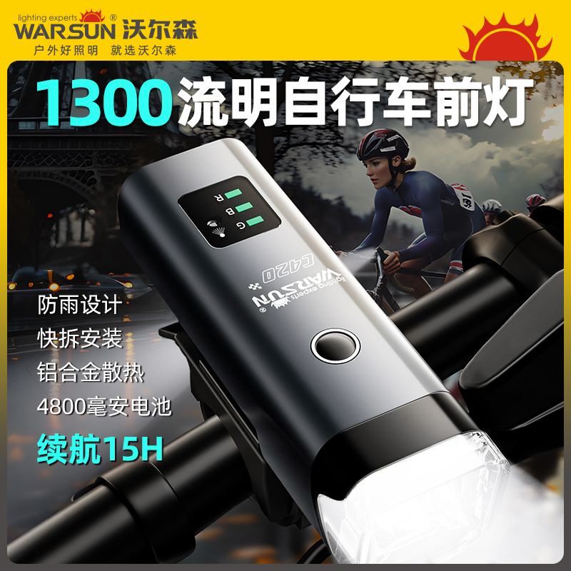 Warsun 沃尔森 C240 自行车前照灯16.9元包邮起