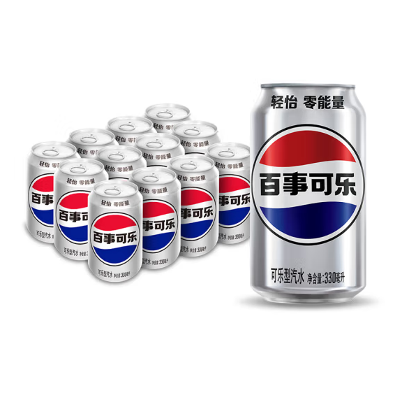 PEPSI 百事可乐 轻怡 无糖可乐 330mL*12罐*5件新低77.6元包邮（1.29元/罐）