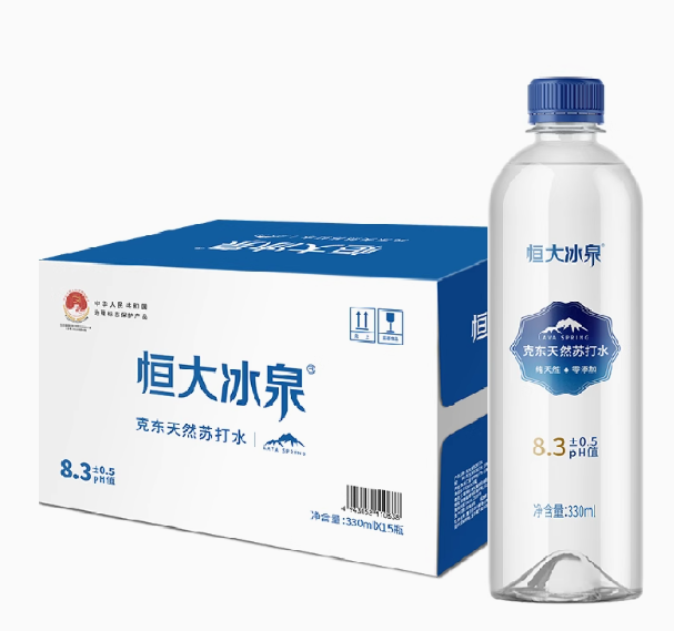 <span>白菜！</span>恒大冰泉 克东天然苏打水330ml*15瓶新低11.18元包邮（0.75元/瓶）