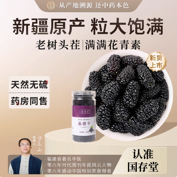 国存堂 新疆桑葚干 100g/罐9.9元包邮