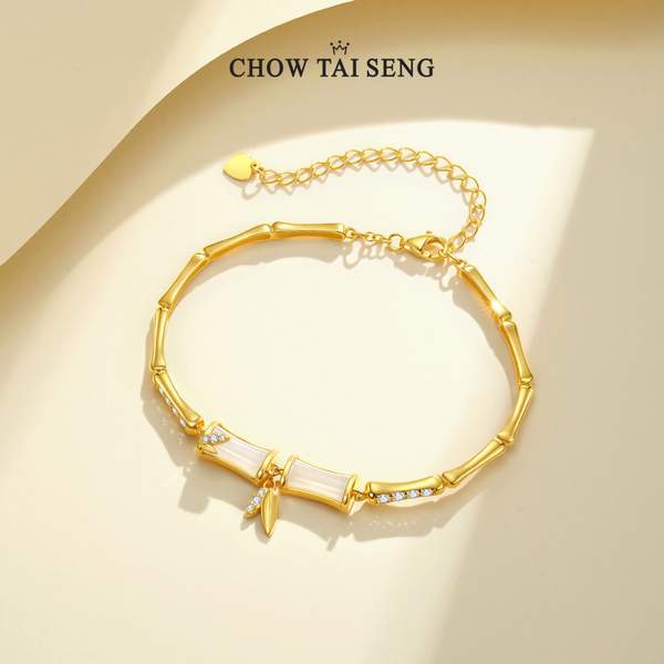 母親節(jié)好禮，Chow Tai Seng 周大生 新中式S925銀和田玉竹節(jié)手鏈新低259元包郵