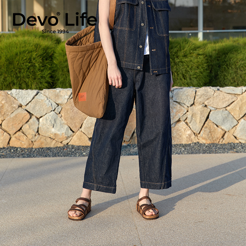 Devo Life 的沃 女款復(fù)古油蠟牛皮軟木平底涼鞋 119WP56170199元包郵